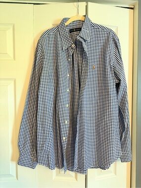 Ralph Lauren Blue and White Gingham Button-Down Dress Shirt